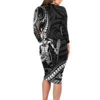 Filipinos Lapu Lapu Hero Family Matching Long Sleeve Bodycon Dress and Hawaiian Shirt Black Polynesian Tribal Tattoo LT05 - Polynesian Pride