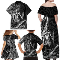 Filipinos Lapu Lapu Hero Family Matching Off Shoulder Maxi Dress and Hawaiian Shirt Black Polynesian Tribal Tattoo LT05 - Polynesian Pride
