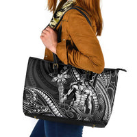 Filipinos Lapu Lapu Hero Leather Tote Bag Black Polynesian Tribal Tattoo