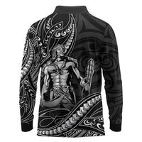 Filipinos Lapu Lapu Hero Long Sleeve Polo Shirt Black Polynesian Tribal Tattoo