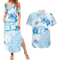 Happy Fiji Girmit Day Couples Matching Summer Maxi Dress and Hawaiian Shirt Fijian Tapa With Mandala Pattern LT05 Blue - Polynesian Pride