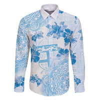 Happy Fiji Girmit Day Family Matching Tank Maxi Dress and Hawaiian Shirt Fijian Tapa With Mandala Pattern LT05 Dad's Shirt - Long Sleeve Blue - Polynesian Pride