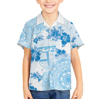 Happy Fiji Girmit Day Family Matching Tank Maxi Dress and Hawaiian Shirt Fijian Tapa With Mandala Pattern LT05 Son's Shirt Blue - Polynesian Pride