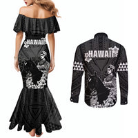 Hawaii King Kamehameha Day Parade Couples Matching Mermaid Dress and Long Sleeve Button Shirt With Pa'u Riders Plumeria Kakau Tribal Pattern LT05 - Polynesian Pride