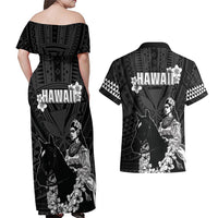 Hawaii King Kamehameha Day Parade Couples Matching Off Shoulder Maxi Dress and Hawaiian Shirt With Pa'u Riders Plumeria Kakau Tribal Pattern LT05 - Polynesian Pride