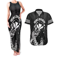 Hawaii King Kamehameha Day Parade Couples Matching Tank Maxi Dress and Hawaiian Shirt With Pa'u Riders Plumeria Kakau Tribal Pattern LT05 Black - Polynesian Pride