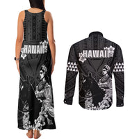 Hawaii King Kamehameha Day Parade Couples Matching Tank Maxi Dress and Long Sleeve Button Shirt With Pa'u Riders Plumeria Kakau Tribal Pattern LT05 - Polynesian Pride