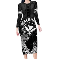 Hawaii King Kamehameha Day Parade Family Matching Long Sleeve Bodycon Dress and Hawaiian Shirt With Pa'u Riders Plumeria Kakau Tribal Pattern LT05 Mom's Dress Black - Polynesian Pride