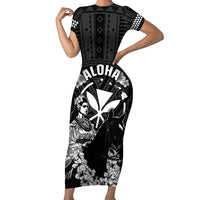 Hawaii King Kamehameha Day Parade Family Matching Short Sleeve Bodycon Dress and Hawaiian Shirt With Pa'u Riders Plumeria Kakau Tribal Pattern LT05 Mom's Dress Black - Polynesian Pride