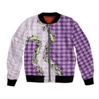 Violet Hawaii Palaka Bomber Jacket Maile Pikake Honohono Orchid Lei