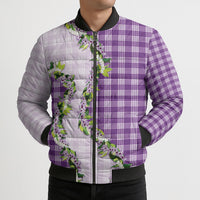 Violet Hawaii Palaka Bomber Puffer Jacket Maile Pikake Honohono Orchid Lei LT05 - Polynesian Pride