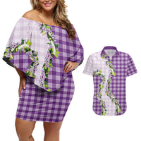 Violet Hawaii Palaka Couples Matching Off Shoulder Short Dress and Hawaiian Shirt Maile Pikake Honohono Orchid Lei LT05 Violet - Polynesian Pride