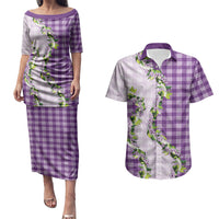 Violet Hawaii Palaka Couples Matching Puletasi and Hawaiian Shirt Maile Pikake Honohono Orchid Lei LT05 Violet - Polynesian Pride