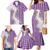 Violet Hawaii Palaka Family Matching Mermaid Dress and Hawaiian Shirt Maile Pikake Honohono Orchid Lei LT05 - Polynesian Pride