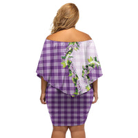 Violet Hawaii Palaka Family Matching Off Shoulder Short Dress and Hawaiian Shirt Maile Pikake Honohono Orchid Lei LT05 - Polynesian Pride