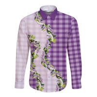 Violet Hawaii Palaka Long Sleeve Button Shirt Maile Pikake Honohono Orchid Lei