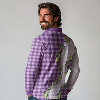 Violet Hawaii Palaka Long Sleeve Polo Shirt Maile Pikake Honohono Orchid Lei