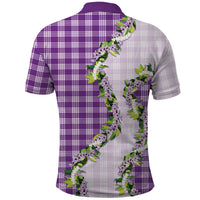 Violet Hawaii Palaka Polo Shirt Maile Pikake Honohono Orchid Lei