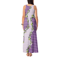 Violet Hawaii Palaka Tank Maxi Dress Maile Pikake Honohono Orchid Lei