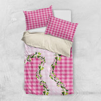 Pink Hawaii Palaka Bedding Set Maile Pikake Honohono Orchid Lei