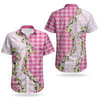 Pink Hawaii Palaka Couples Matching Off Shoulder Maxi Dress and Hawaiian Shirt Maile Pikake Honohono Orchid Lei LT05 - Polynesian Pride