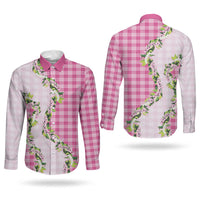 Pink Hawaii Palaka Couples Matching Off Shoulder Short Dress and Long Sleeve Button Shirt Maile Pikake Honohono Orchid Lei LT05 - Polynesian Pride