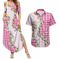 Pink Hawaii Palaka Couples Matching Summer Maxi Dress and Hawaiian Shirt Maile Pikake Honohono Orchid Lei LT05 Pink - Polynesian Pride