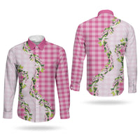 Pink Hawaii Palaka Couples Matching Summer Maxi Dress and Long Sleeve Button Shirt Maile Pikake Honohono Orchid Lei LT05 - Polynesian Pride