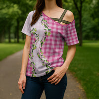 Pink Hawaii Palaka Cross Shoulder Shirt Maile Pikake Honohono Orchid Lei