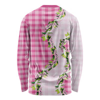 Pink Hawaii Palaka Long Sleeve Shirt Maile Pikake Honohono Orchid Lei