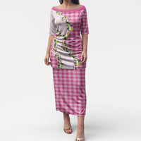 Pink Hawaii Palaka Puletasi Maile Pikake Honohono Orchid Lei LT05 Long Dress Pink - Polynesian Pride