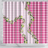 Pink Hawaii Palaka Shower Curtain Maile Pikake Honohono Orchid Lei