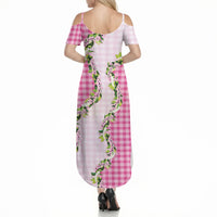 Pink Hawaii Palaka Summer Maxi Dress Maile Pikake Honohono Orchid Lei LT05 - Polynesian Pride