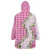 Pink Hawaii Palaka Wearable Blanket Hoodie Maile Pikake Honohono Orchid Lei LT05 - Polynesian Pride