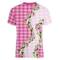 Pink Hawaii Palaka Women V-Neck T-Shirt Maile Pikake Honohono Orchid Lei LT05 - Polynesian Pride