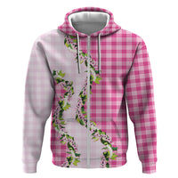 Pink Hawaii Palaka Zip Hoodie Maile Pikake Honohono Orchid Lei LT05 Zip Hoodie Pink - Polynesian Pride