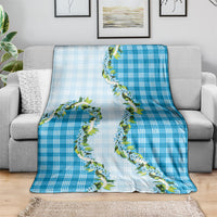 Blue Hawaii Palaka Blanket Maile Pikake Honohono Orchid Lei
