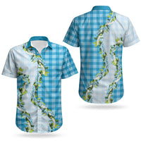 Blue Hawaii Palaka Couples Matching Summer Maxi Dress and Hawaiian Shirt Maile Pikake Honohono Orchid Lei LT05 - Polynesian Pride
