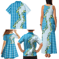 Blue Hawaii Palaka Family Matching Tank Maxi Dress and Hawaiian Shirt Maile Pikake Honohono Orchid Lei LT05 - Polynesian Pride