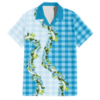 Blue Hawaii Palaka Family Matching Tank Maxi Dress and Hawaiian Shirt Maile Pikake Honohono Orchid Lei LT05 Dad's Shirt - Short Sleeve Blue - Polynesian Pride