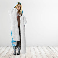 Blue Hawaii Palaka Hooded Blanket Maile Pikake Honohono Orchid Lei