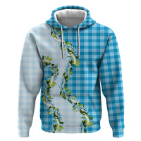 Blue Hawaii Palaka Hoodie Maile Pikake Honohono Orchid Lei