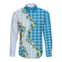 Blue Hawaii Palaka Long Sleeve Button Shirt Maile Pikake Honohono Orchid Lei LT05 Unisex Blue - Polynesian Pride