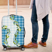 Blue Hawaii Palaka Luggage Cover Maile Pikake Honohono Orchid Lei