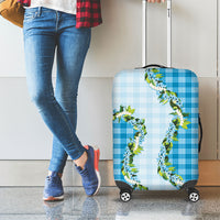 Blue Hawaii Palaka Luggage Cover Maile Pikake Honohono Orchid Lei