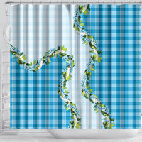 Blue Hawaii Palaka Shower Curtain Maile Pikake Honohono Orchid Lei