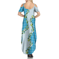 Blue Hawaii Palaka Summer Maxi Dress Maile Pikake Honohono Orchid Lei LT05 - Polynesian Pride