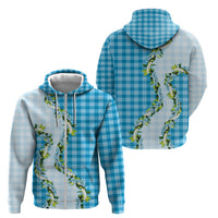 Blue Hawaii Palaka Zip Hoodie Maile Pikake Honohono Orchid Lei LT05 - Polynesian Pride