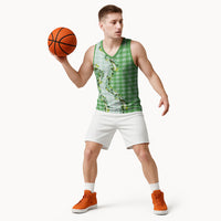 Green Hawaii Palaka Basketball Jersey Maile Pikake Honohono Orchid Lei