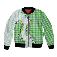 Green Hawaii Palaka Bomber Jacket Maile Pikake Honohono Orchid Lei LT05 Unisex Green - Polynesian Pride